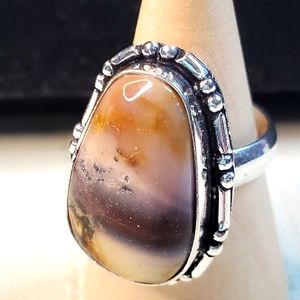 NEW Mookaite natural stone Ring Size 5 1/4.   .925 overlay